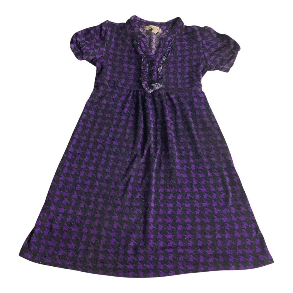 Speechless Girls A-Line Dress Purple Black Houndstooth Ruffled Collar Size‎ 8